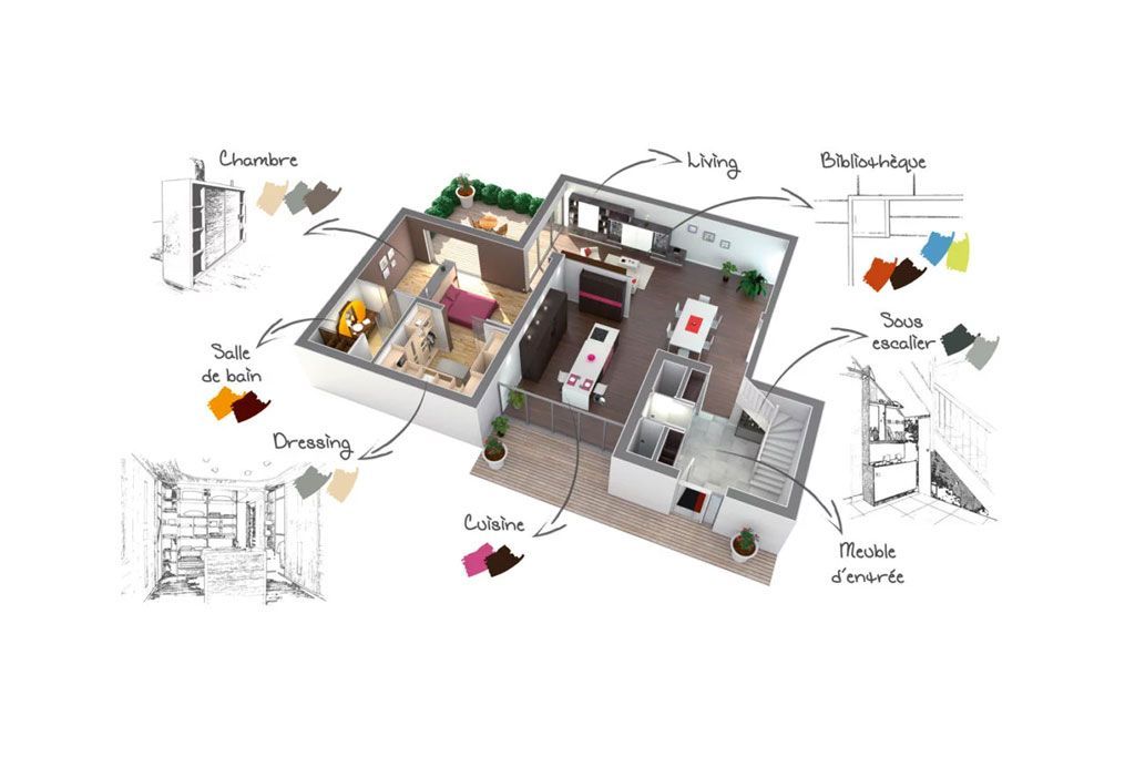 Bibliothèque sous pente avec rangements sur mesure dans salon